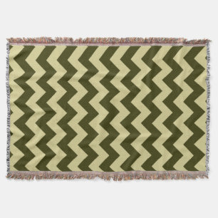 Tan and Green Chevron Zigzag Pattern Throw Blanket