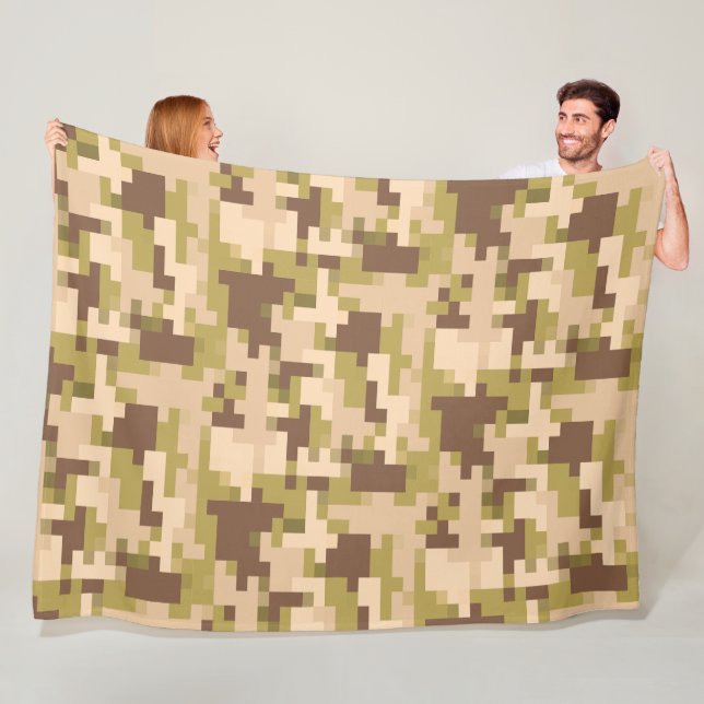 Tan and Green Digital Camouflage Fleece Blanket (In Situ)