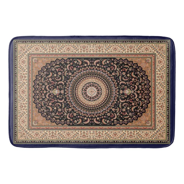 Tan and Green Persian Carpet Bath Mat (Front)