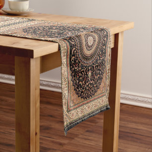 Tan and Green Persian Carpet Short Table Runner