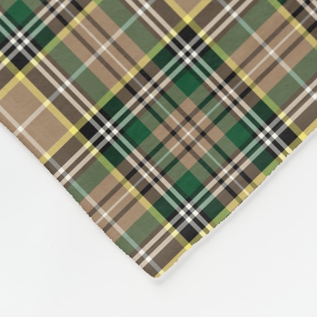 Tan and Green Plaid Farrell Tartan Fleece Blanket (Corner)