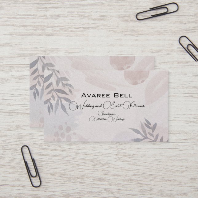 Tan and Grey Floral  Wedding and Event Planner  Business Card (Front/Back In Situ)