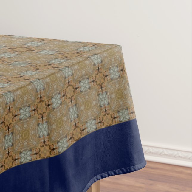 Tan and Grey Tiles Pattern Tablecloth (In Situ)