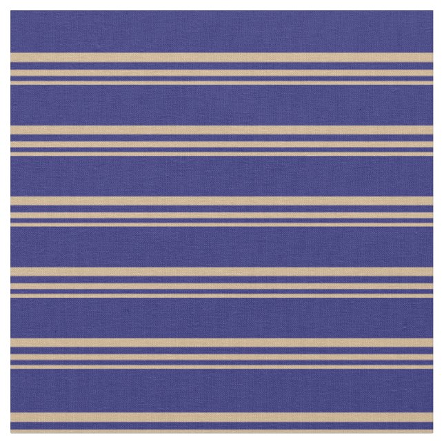 Tan and Midnight Blue Lined/Striped Pattern Fabric (Close Up)