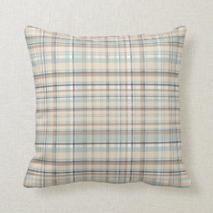 Tan and Pale Blue Plaid Pattern Cushion
