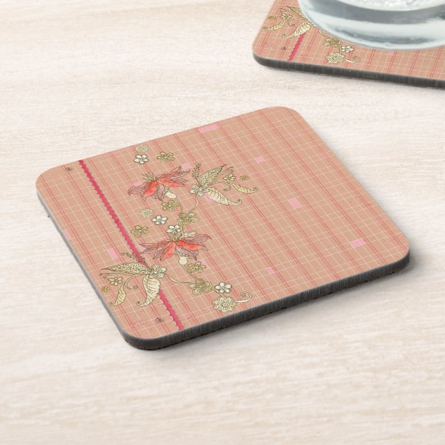 Tan and Pink Plaid Coasters (Left Side)