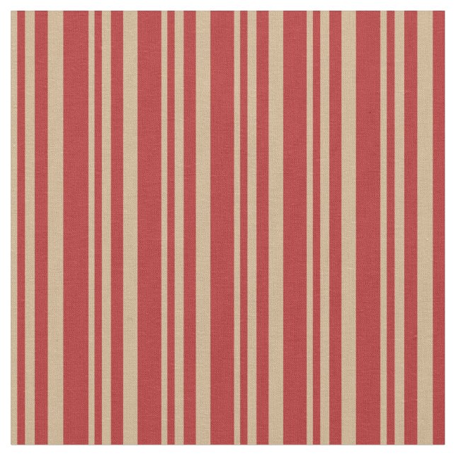 Tan and Red Coloured Stripes/Lines Pattern Fabric (Close Up)