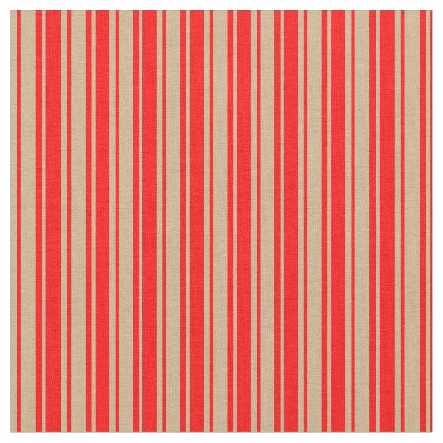 Tan and Red Lined/Striped Pattern Fabric (Close Up)