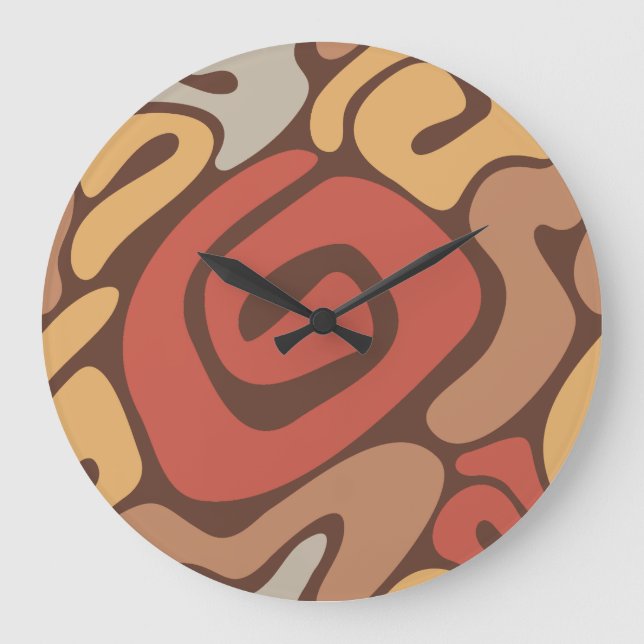 Tan and Rust Warm Spiral Coil Pattern Large Clock (Front)