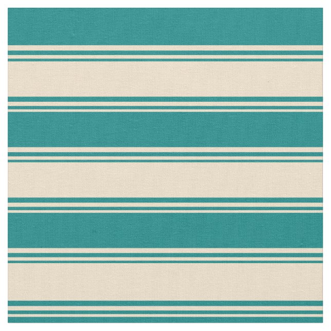 Tan and Teal Coloured Lines/Stripes Pattern Fabric (Close Up)