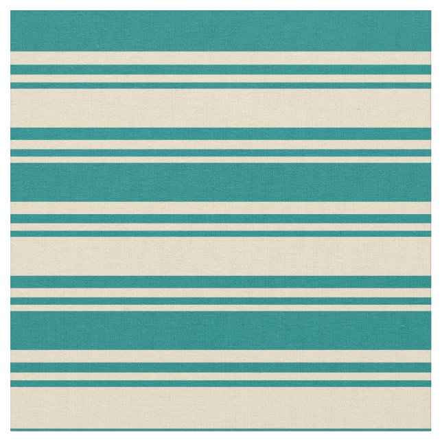 Tan and Teal Coloured Pattern of Stripes Fabric (Close Up)