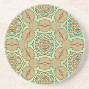 Tan and Turquoise Arabesque Coaster