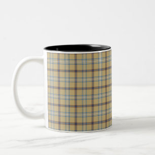 Tan and Wedgewood Blue Plaid Two-Tone Coffee Mug