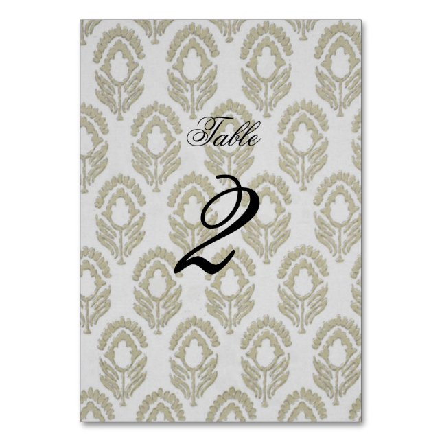 Tan and White Block Print Table Number Card (Front)