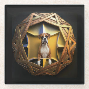Tan And White Boxer Dog In A Futuristic Frame Glass Coaster
