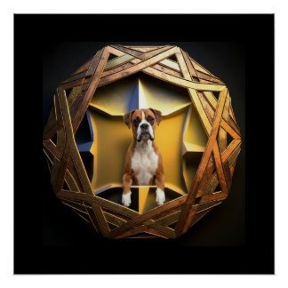 Tan And White Boxer Dog In A Futuristic Frame Poster