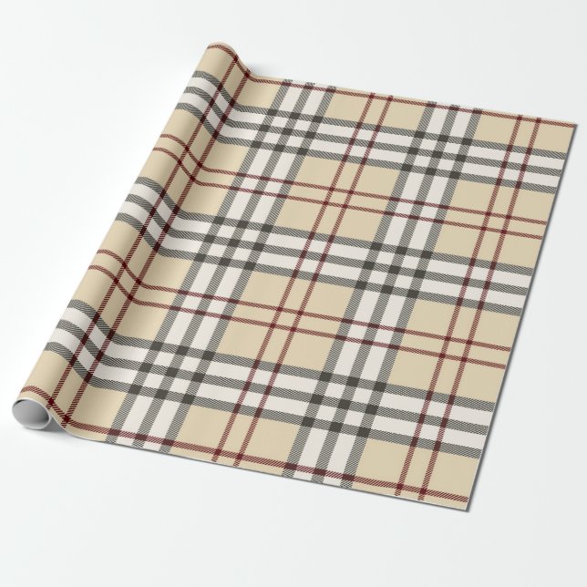 Tan and White Buffalo Plaid Gingham  Wrapping Paper (Unrolled)