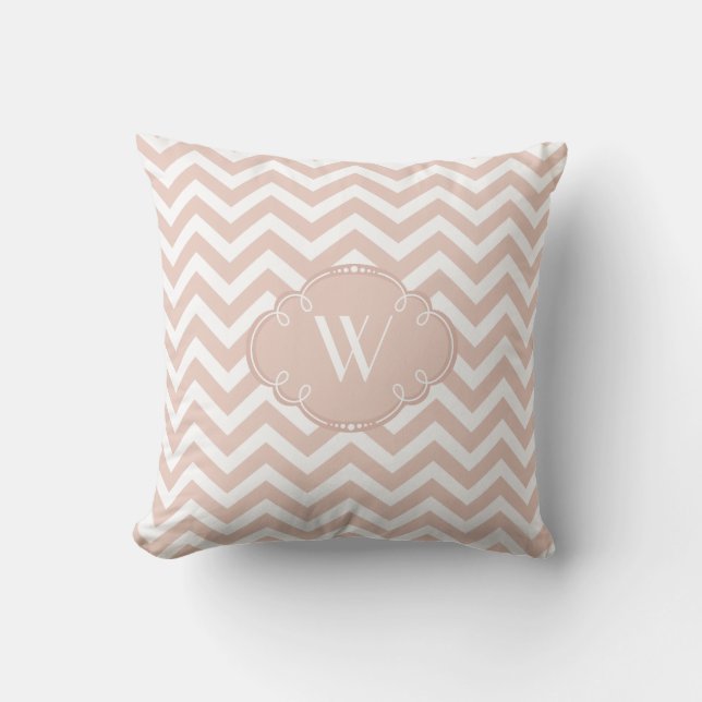 Tan and White Chevron with Monogram Cushion (Front)