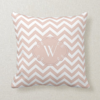 Tan and White Chevron with Monogram Cushion