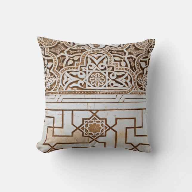 Tan and White Geometric Arabesque Cushion (Front)