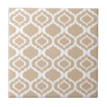 Tan and White Geometric Moroccan Lattice Pattern Ceramic Tile<br><div class="desc">Classy geometrical moroccan lattice pattern in tan beige and white on a ceramic tile.</div>