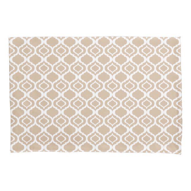 Tan and White Geometric Moroccan Lattice Pattern Pillowcase (Front)