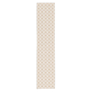 Tan and White Geometric Moroccan Lattice Pattern Short Table Runner