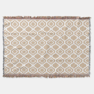 Tan and White Geometric Moroccan Lattice Pattern Throw Blanket