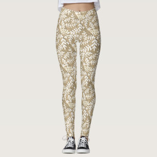  Tan and white Leaves Leggings