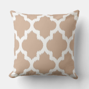 Tan And White Quatrefoil Geometric Pattern Cushion