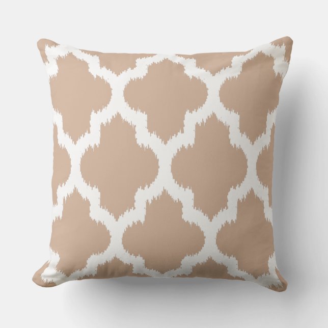 Tan And White Quatrefoil Geometric Pattern Cushion (Front)