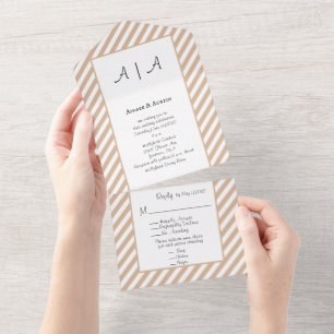 Tan and White Striped All in One Wedding Invite