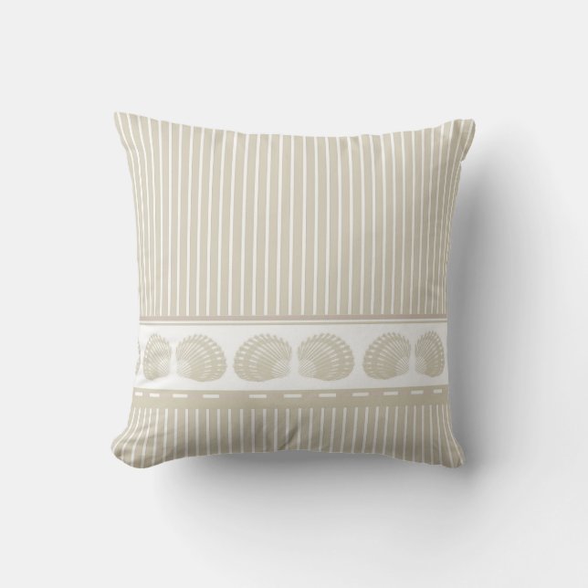 Tan and White Stripes with Seashells Cushion (Front)