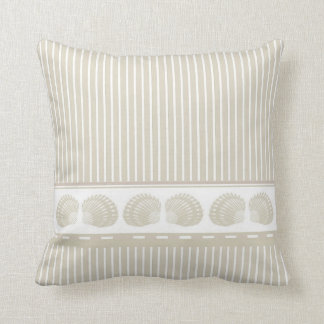 Tan and White Stripes with Seashells Cushion