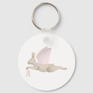 Tan Angel Rabbit With Pink Wings Key Ring