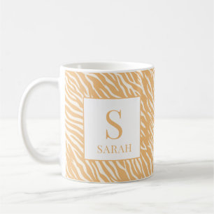 Tan Animal Stripes Custom Name Initial Mug