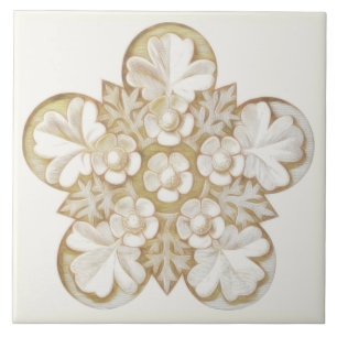 Tan Antique Architectural Floral Tile 6x6
