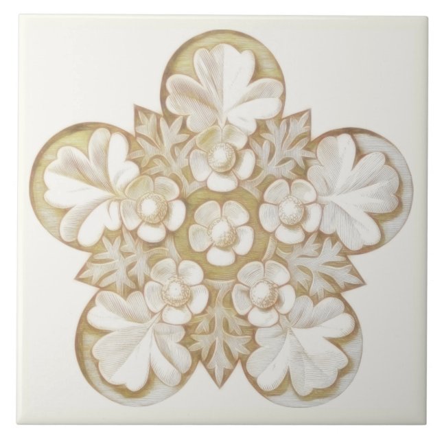 Tan Antique Architectural Floral Tile 6x6 (Front)