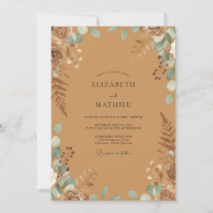 Tan Aqua Fern Wedding Invitation