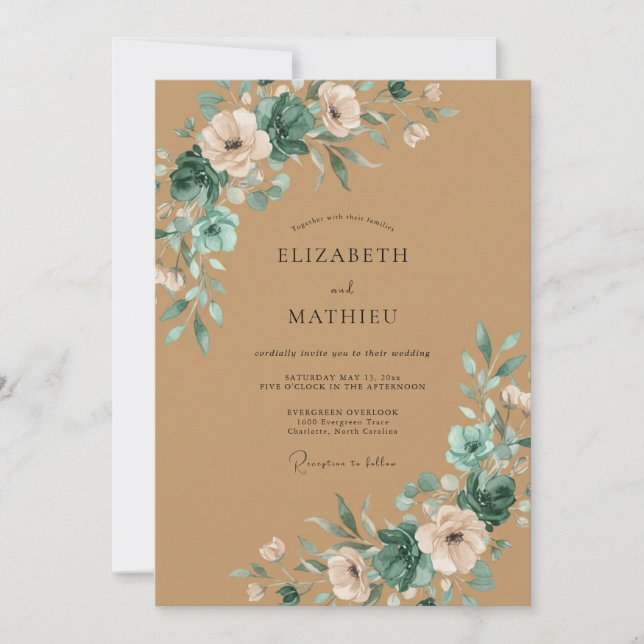 Tan Aqua Painted Wedding Invitation (Front)