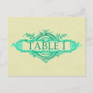 Tan Aqua Vintage Wedding Reception Table Numbers Postcard