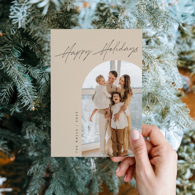 Tan Arch Holiday Photo Christmas Card (Creator Uploaded)
