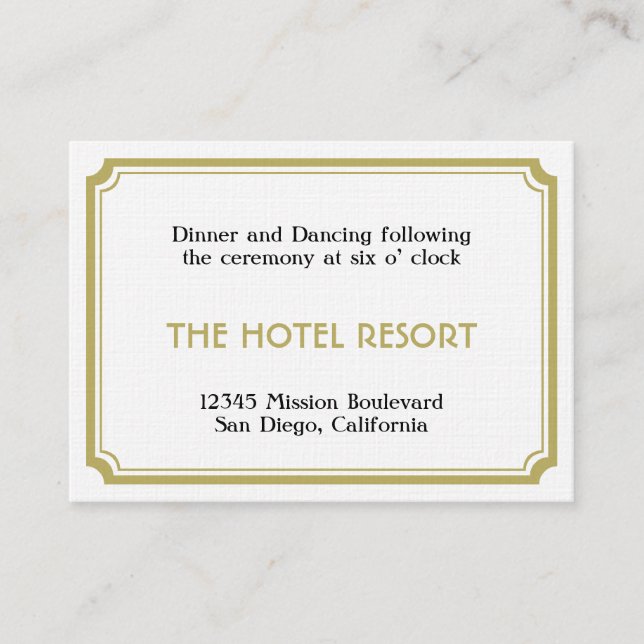 Tan art deco retro wedding reception enclosure card (Front)