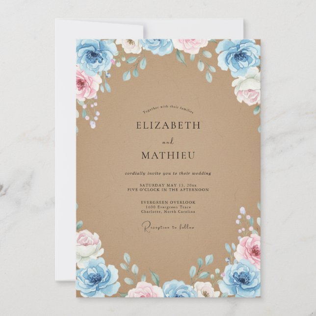 Tan Azure Petal Wedding Invitation (Front)