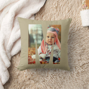 Tan Baby Intial Photo Throw Pillow
