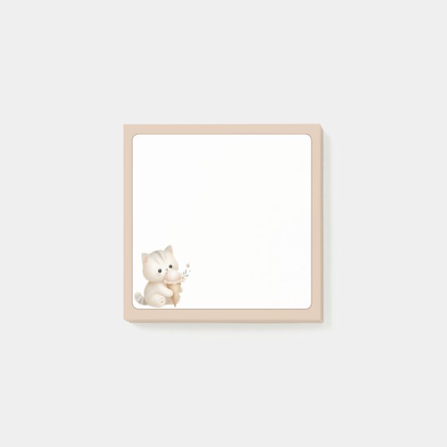 Tan Background Cute Cat with Ice Cream Post-it Notes (Front)