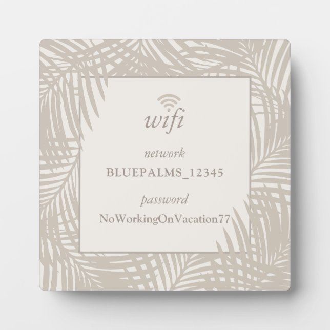 Tan Beach House Guest Room Wifi Password Sign Plaque (Front)