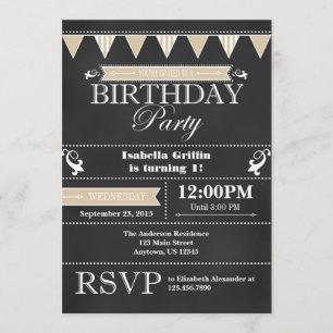 Tan Beige Black Chalkboard Birthday Invitation