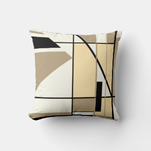 Tan, Beige, Black, White Mosaic Geometric Design Cushion