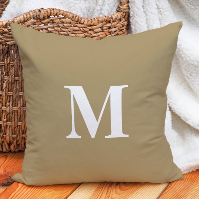 Tan Beige Bold Letter Monogram  Cushion (Tan Beige Bold Letter Monogram Throw Pillow)